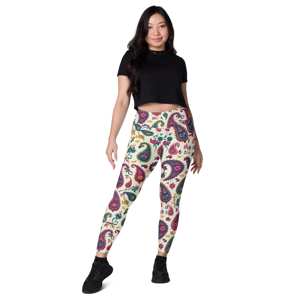 Saffron Paisley on Leggings with Pockets — Front