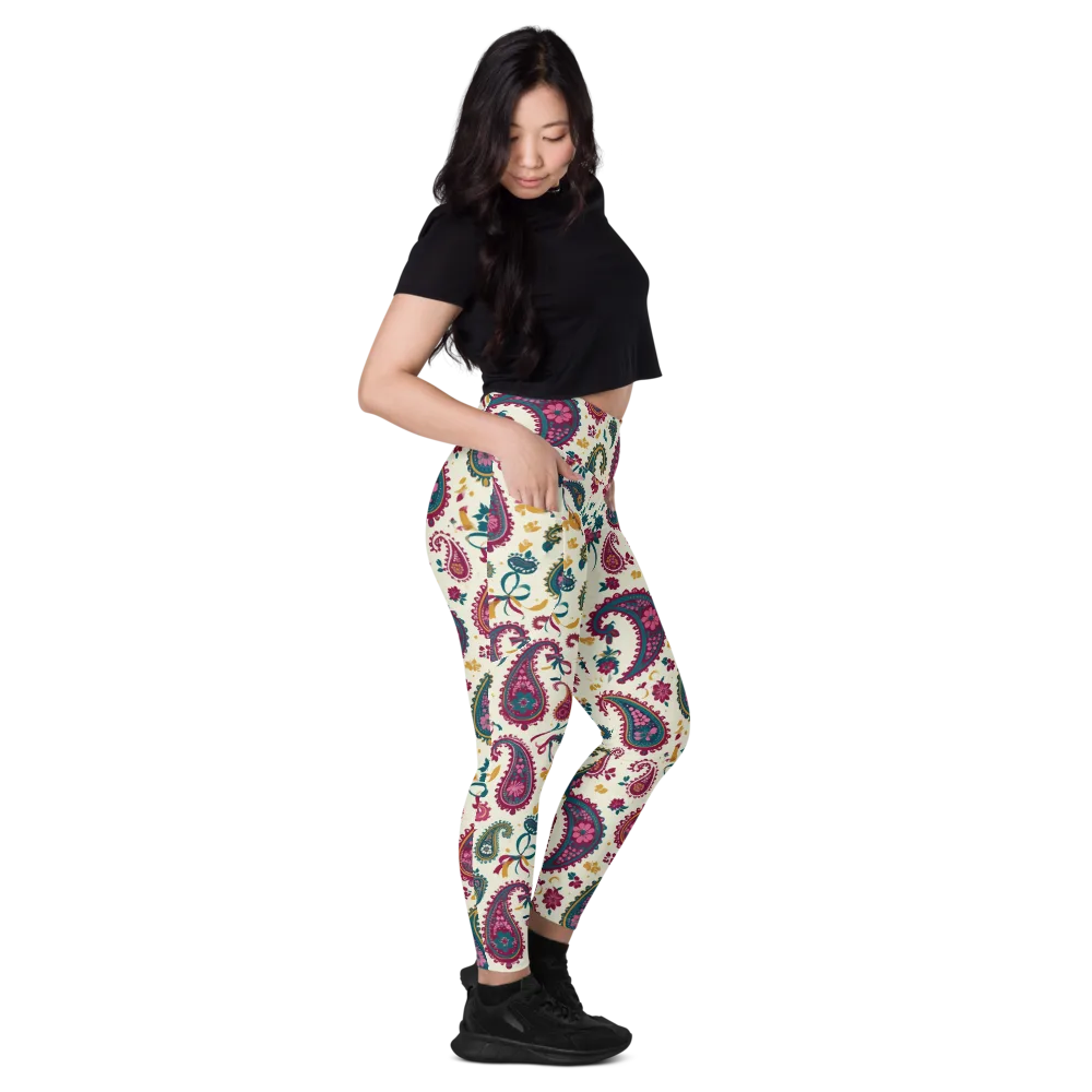 Saffron Paisley on Leggings with Pockets — Right