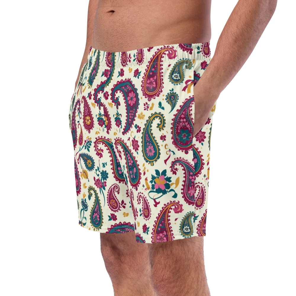 Saffron Paisley on Swim Trunks — Left Front