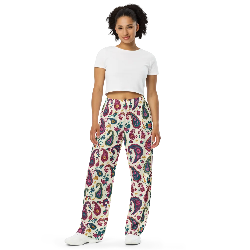 Saffron Paisley on Wide-Leg Pants — Front