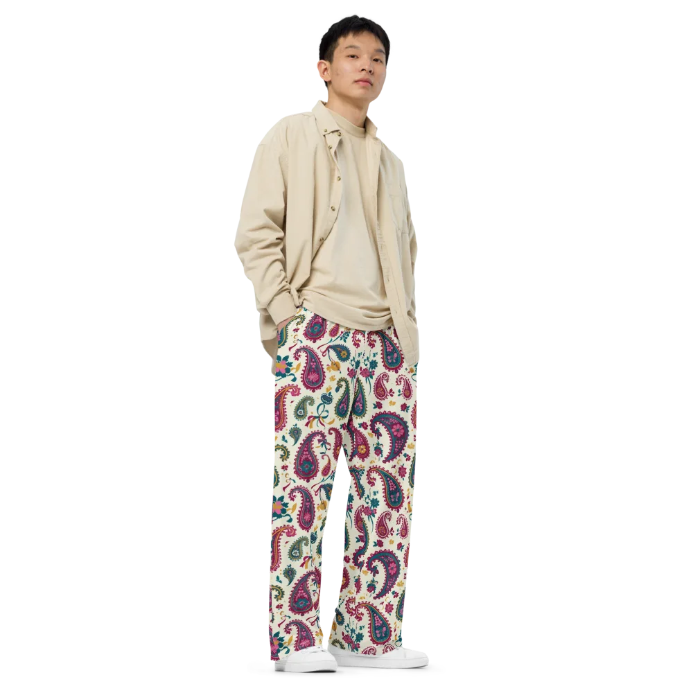 Saffron Paisley on Wide-Leg Pants — Right Front