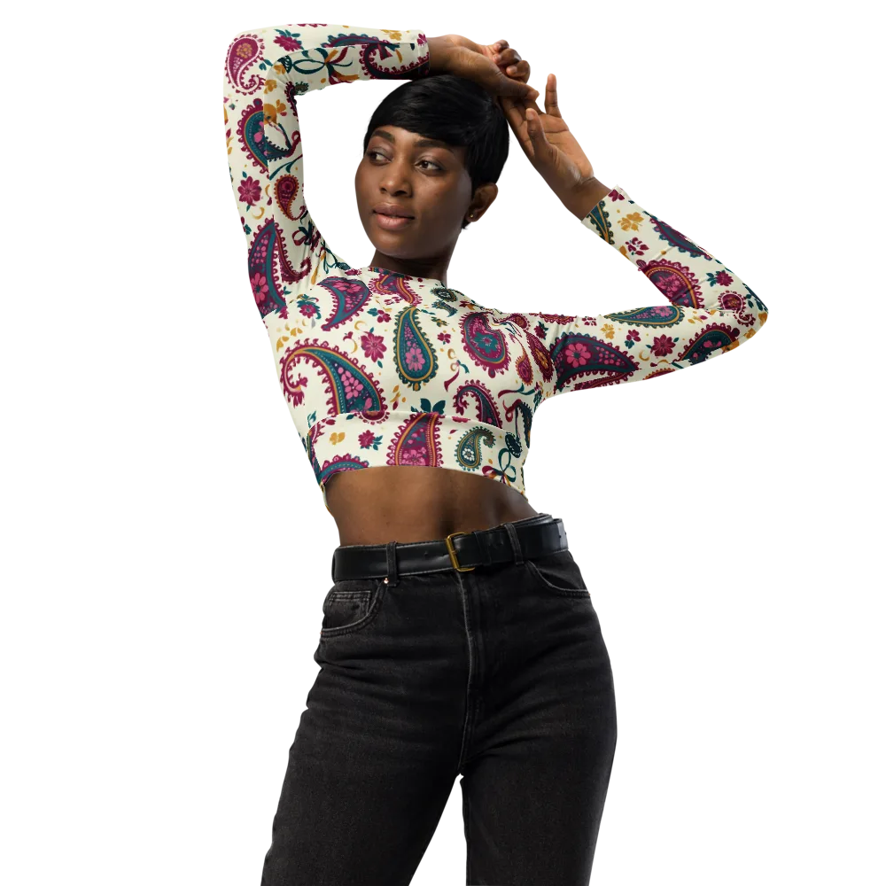 Saffron Paisley on Long Sleeve Crop Top — Front