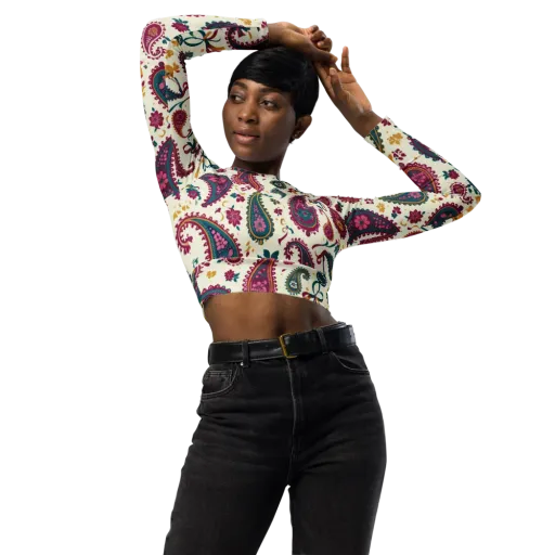 Saffron Paisley on a Long Sleeve Crop Top