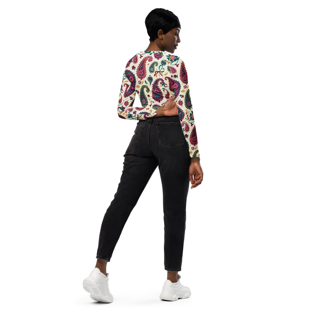 Saffron Paisley on Long Sleeve Crop Top — Right Back