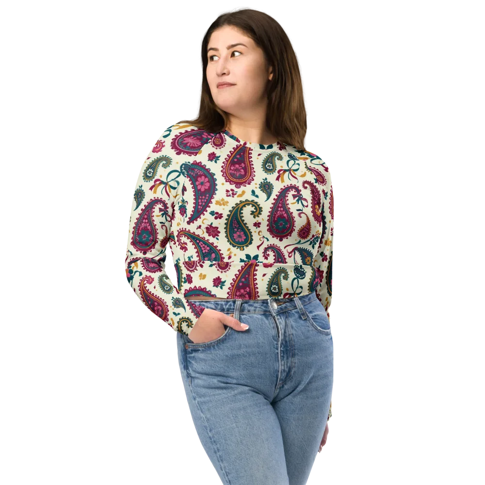 Saffron Paisley on Long Sleeve Crop Top — Front