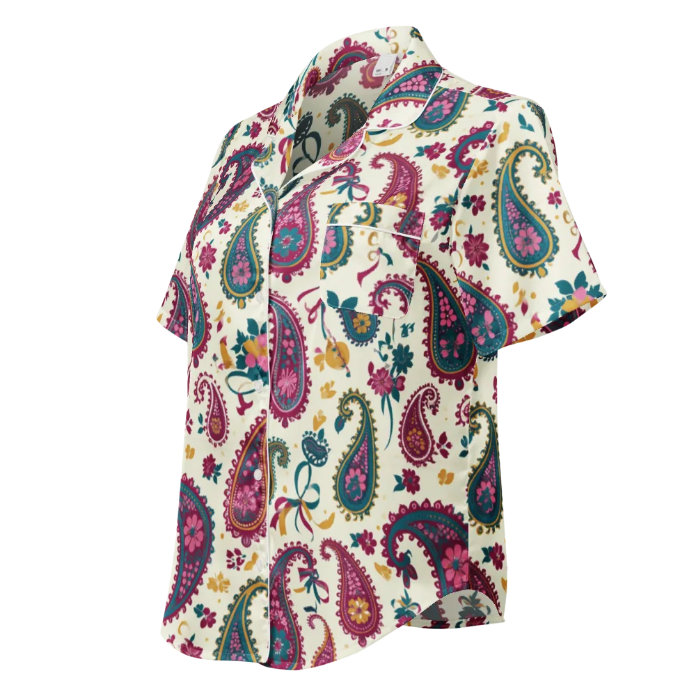 Saffron Paisley on Women's Short Sleeve Pajama Top — Left Front