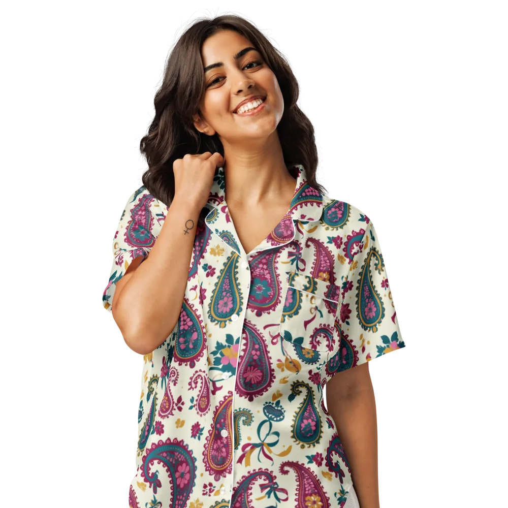 Saffron Paisley on Women's Short Sleeve Pajama Top — Front