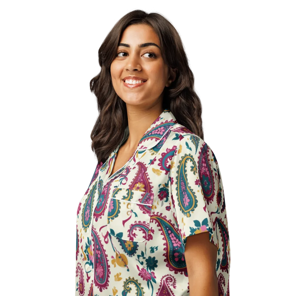 Saffron Paisley on Women's Short Sleeve Pajama Top — Left Front