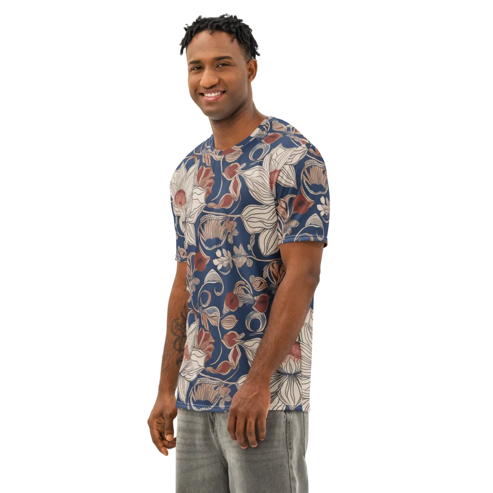 Blue Hour Botanica on Men's Cotton Crew Neck T-Shirt — Left Front