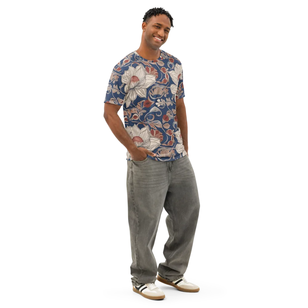 Blue Hour Botanica on Men's Cotton Crew Neck T-Shirt — Right Front