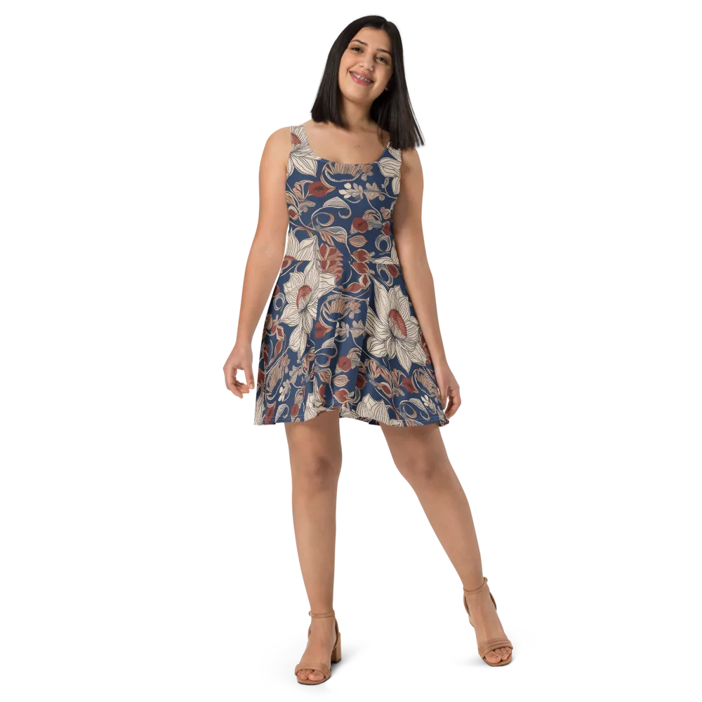 Blue Hour Botanica on Skater Dress — Front