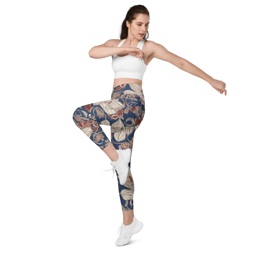 Blue Hour Botanica on Leggings with Pockets — Left Front