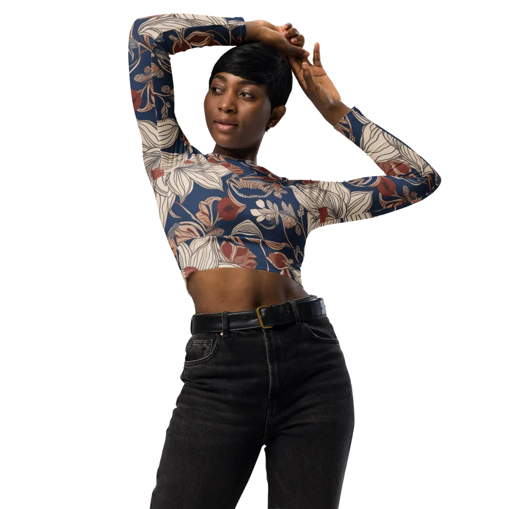 Blue Hour Botanica on Long Sleeve Crop Top — Front