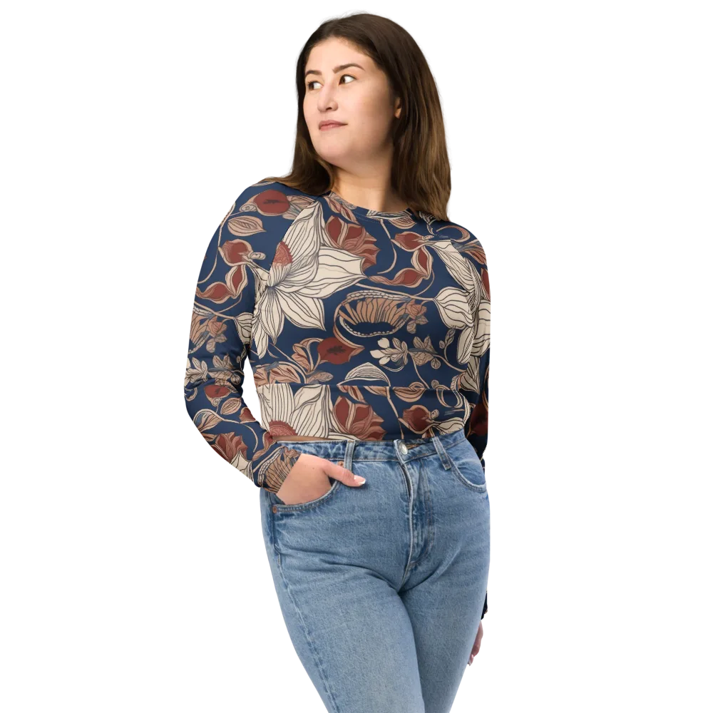 Blue Hour Botanica on Long Sleeve Crop Top — Front