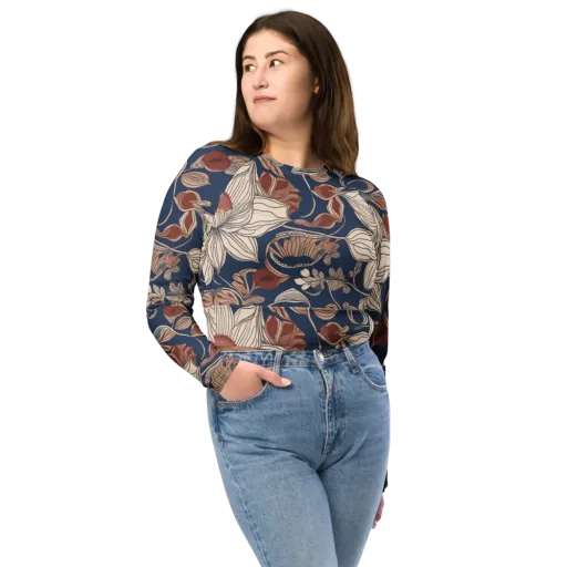 Blue Hour Botanica on a Long Sleeve Crop Top