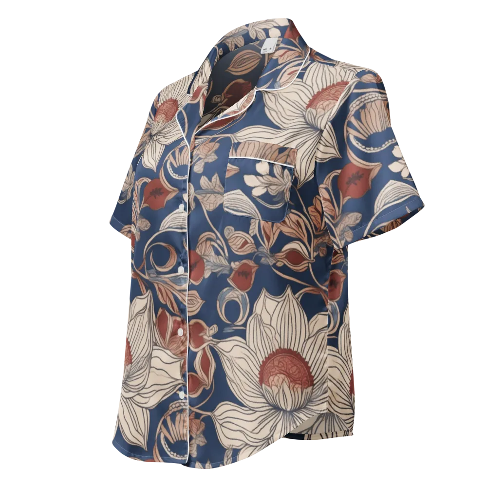 Blue Hour Botanica on Women's Short Sleeve Pajama Top — Left Front