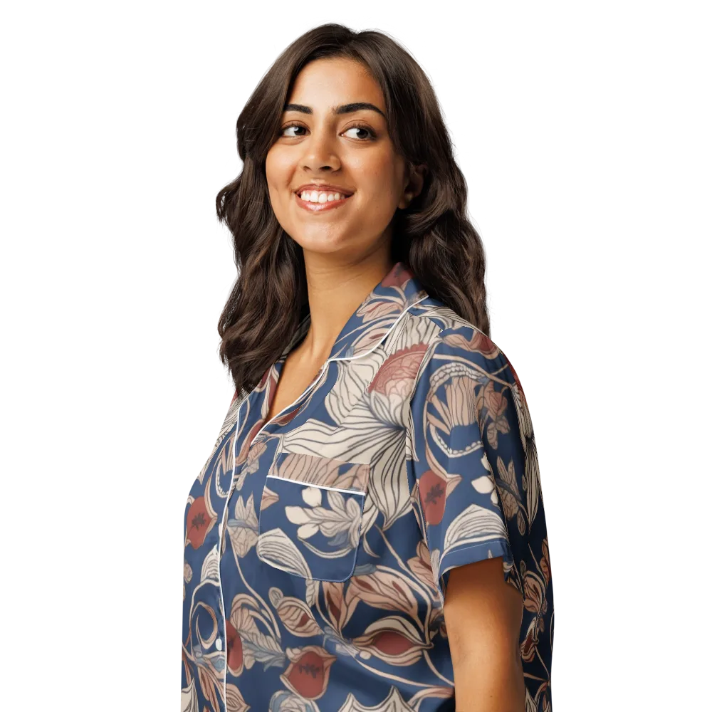 Blue Hour Botanica on Women's Short Sleeve Pajama Top — Left Front