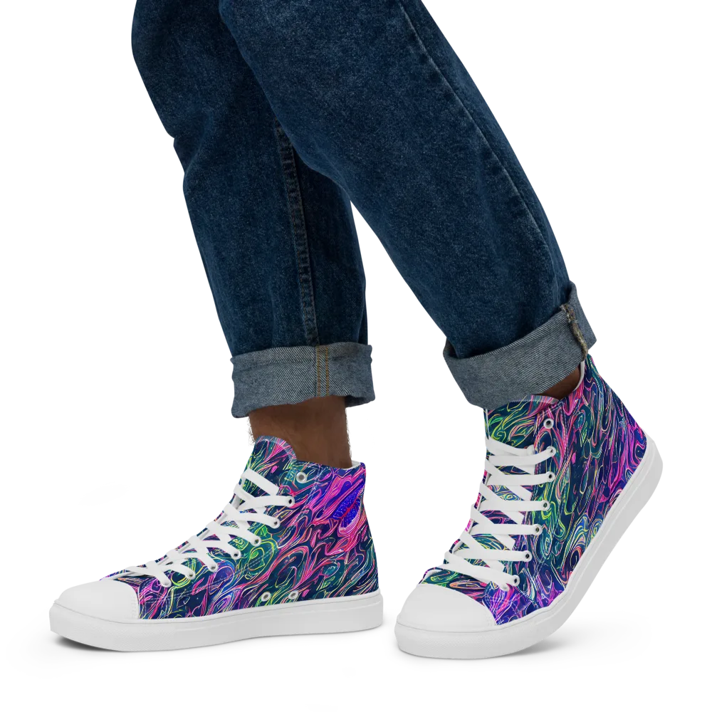 Electric Fluid on Men's High Top Canvas Shoes — Left