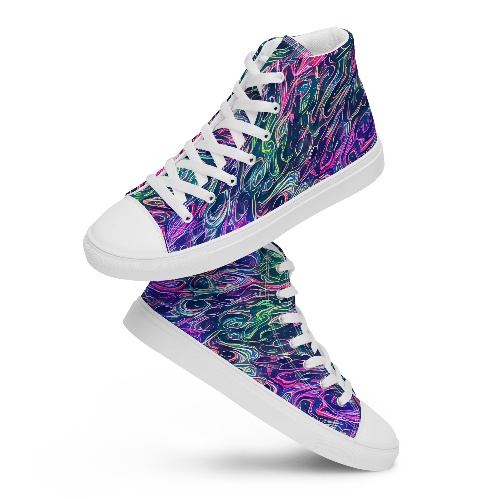 Electric Fluid on Women's High Top Canvas Shoes — Front