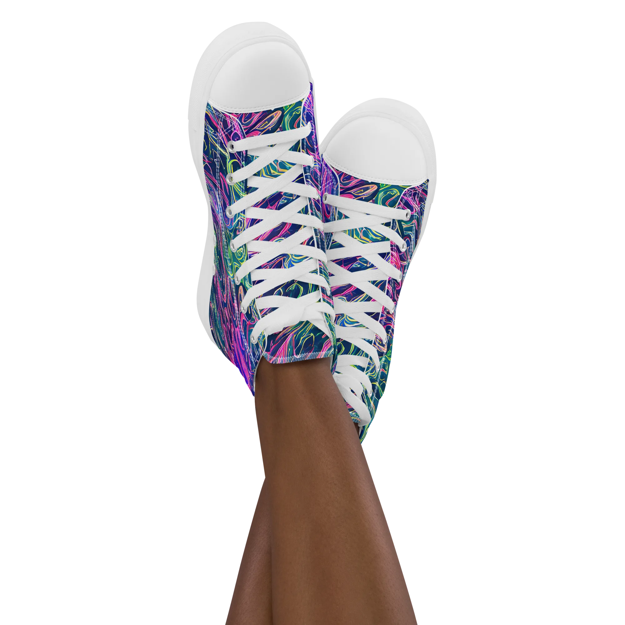 Electric Fluid on Women's High Top Canvas Shoes — Front