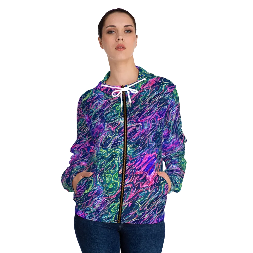 Electric Fluid on Women's Full-Zip Hoodie — Front On Person