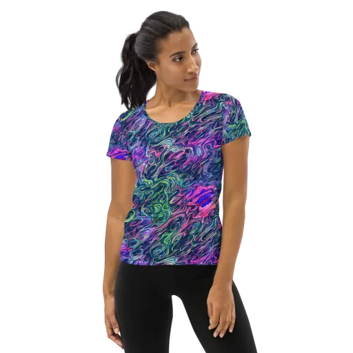 Electric Fluid on a Women's Athletic T-Shirt