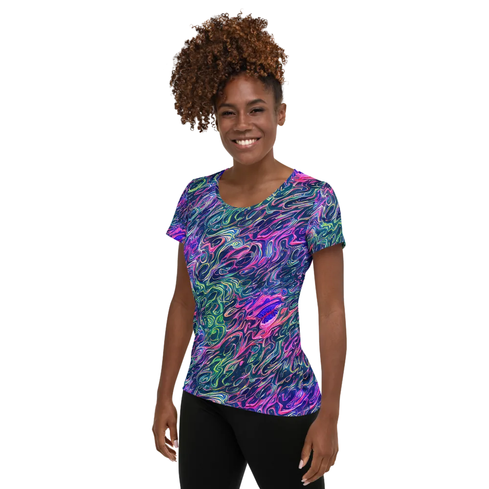 Electric Fluid on Women's Athletic T-Shirt — Left