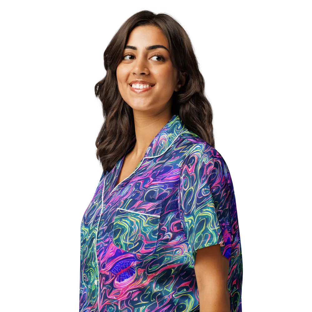 Electric Fluid on Women's Short Sleeve Pajama Top — Left Front