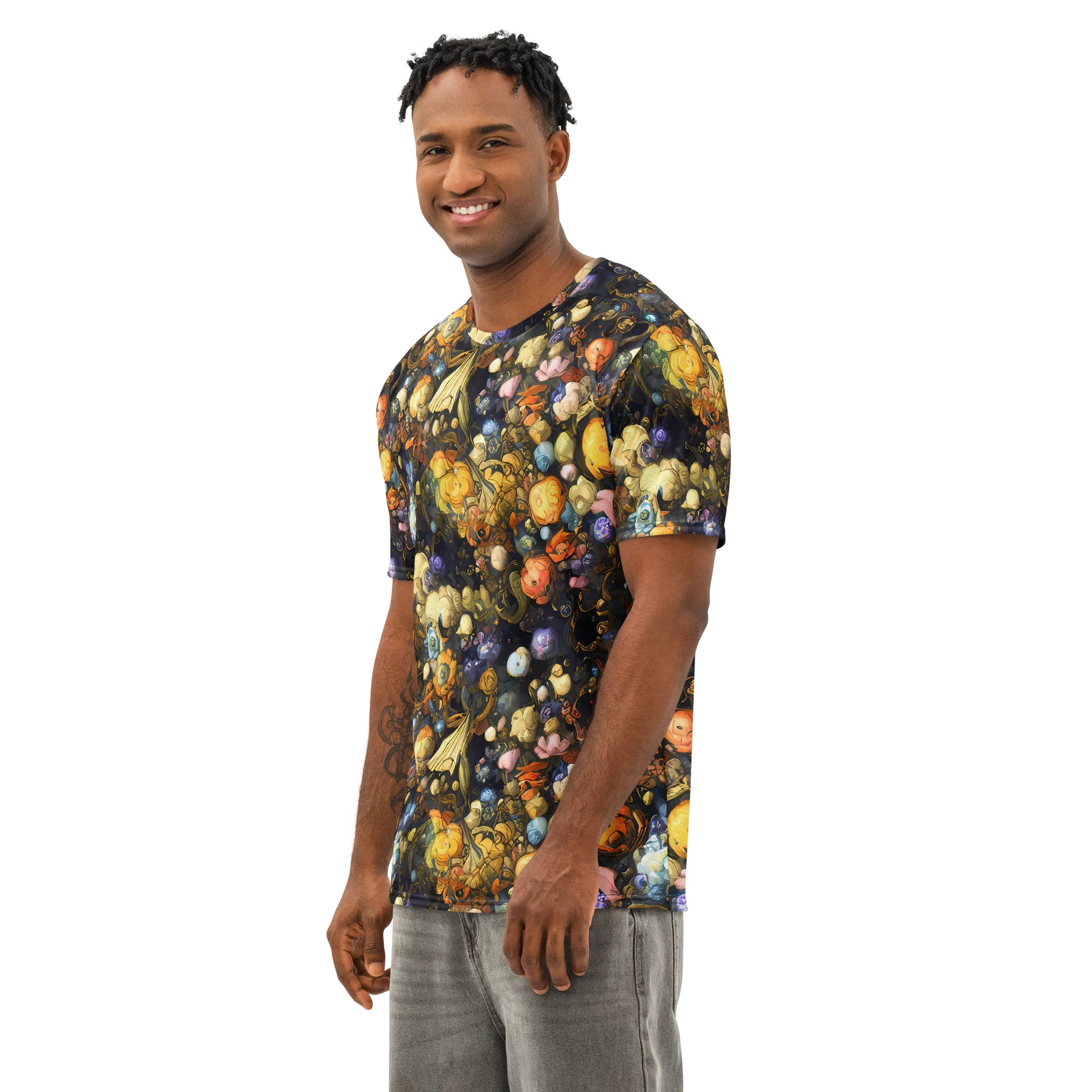 Baroque Blossom on Men's Cotton Crew Neck T-Shirt — Left Front