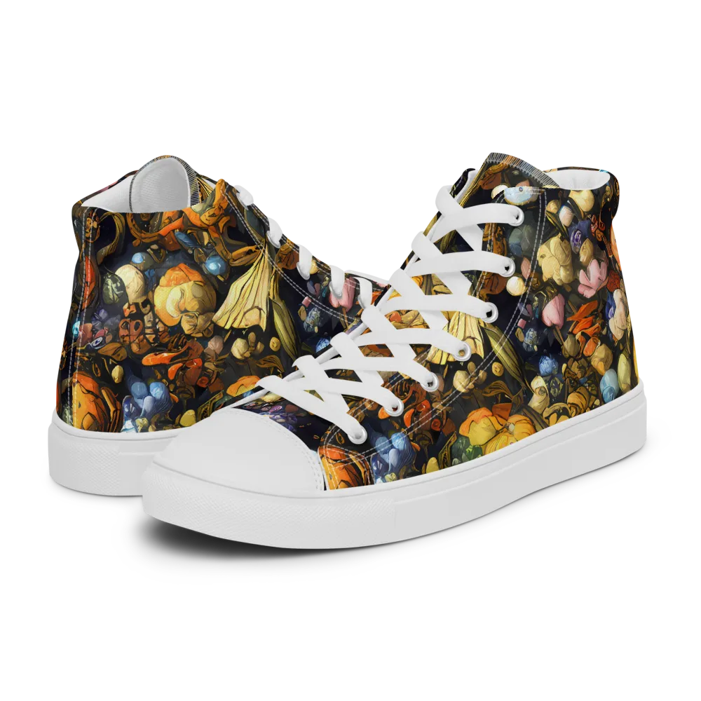 Baroque Blossom on Men's High Top Canvas Shoes — Left