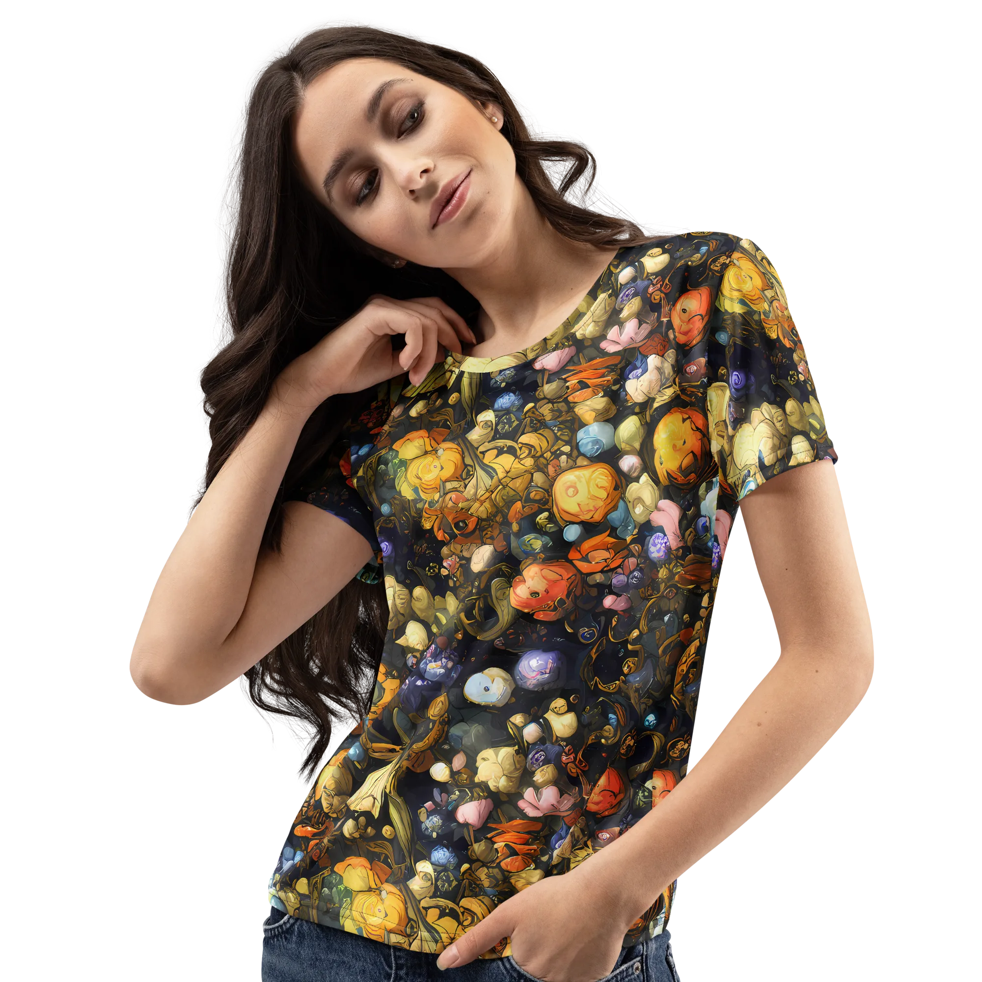 Baroque Blossom on Women's Crew Neck T-Shirt — Left Front