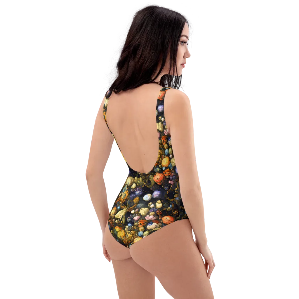 Baroque Blossom on One-Piece Swimsuit — Right Back