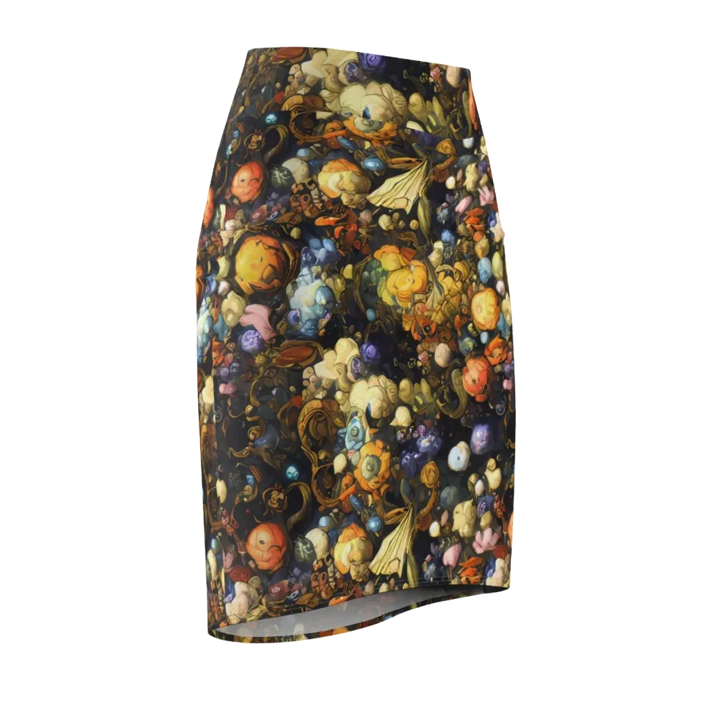 Baroque Blossom on Pencil Skirt — Front Side