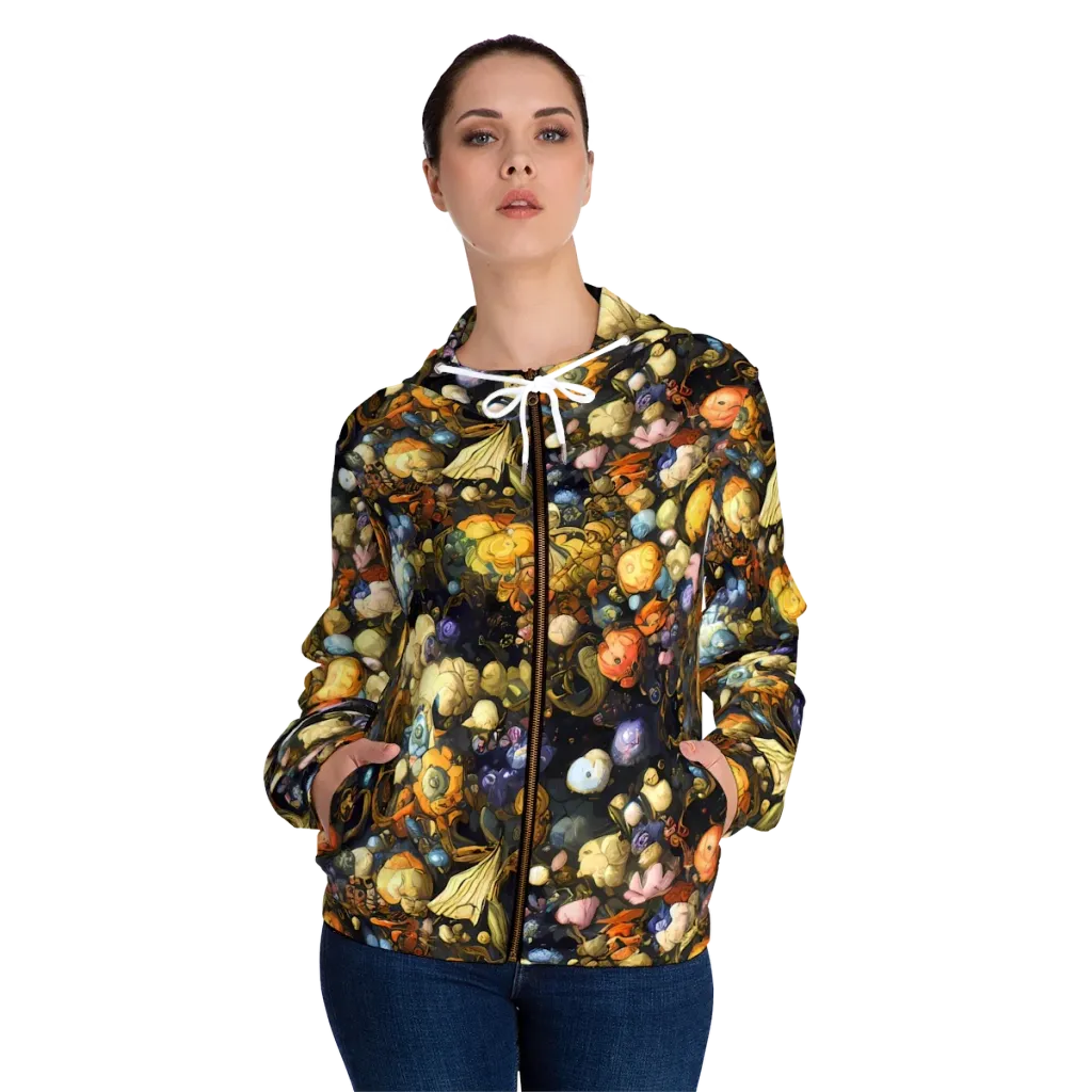 Baroque Blossom on Women's Full-Zip Hoodie — Front On Person
