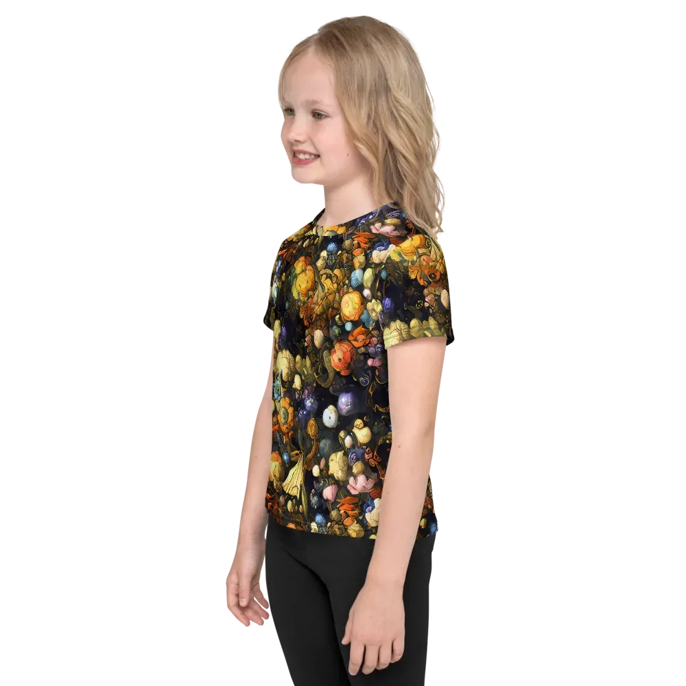 Baroque Blossom on Kids Crew Neck T-Shirt — Left