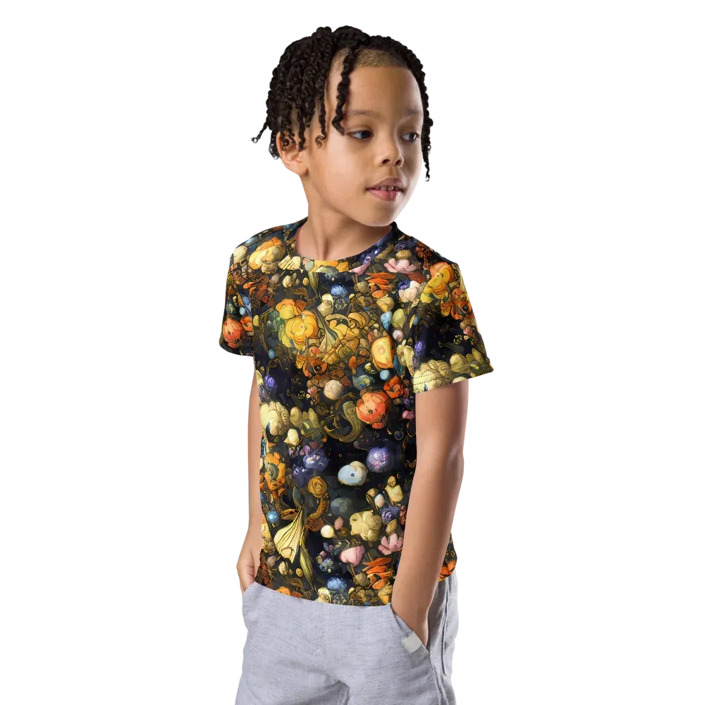 Baroque Blossom on Kids Crew Neck T-Shirt — Left Front
