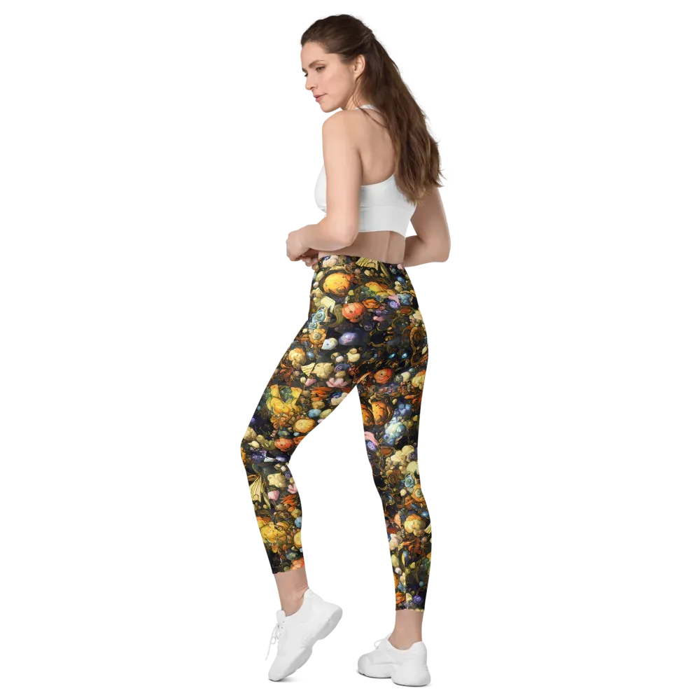 Baroque Blossom on Leggings with Pockets — Left Back