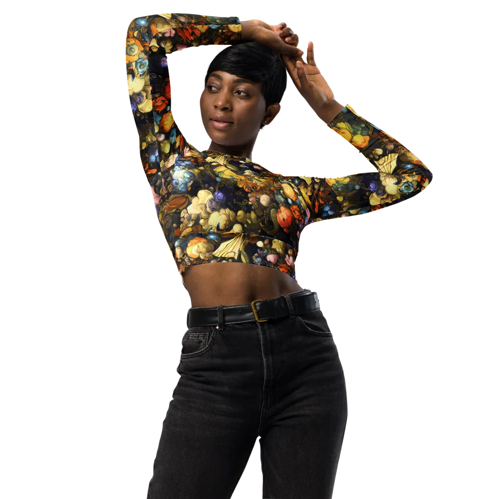 Baroque Blossom on Long Sleeve Crop Top — Front