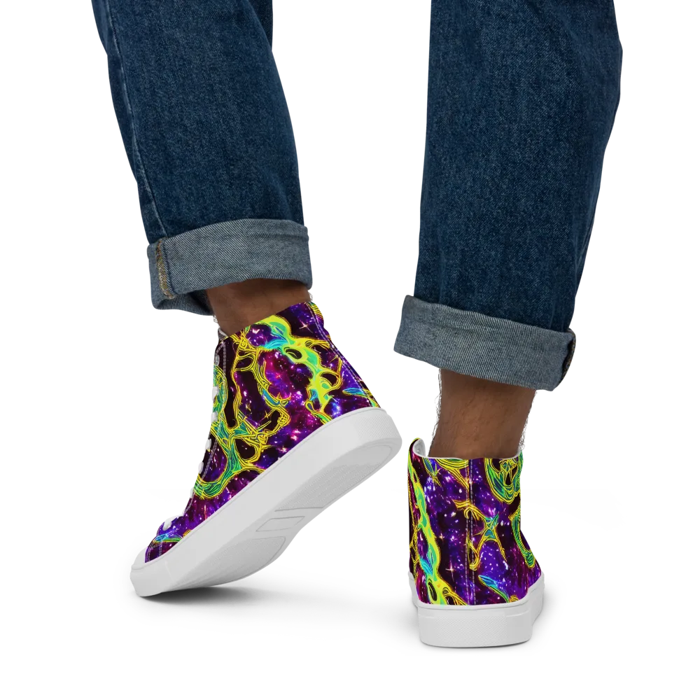 Galactic Web on Men's High Top Canvas Shoes — Back