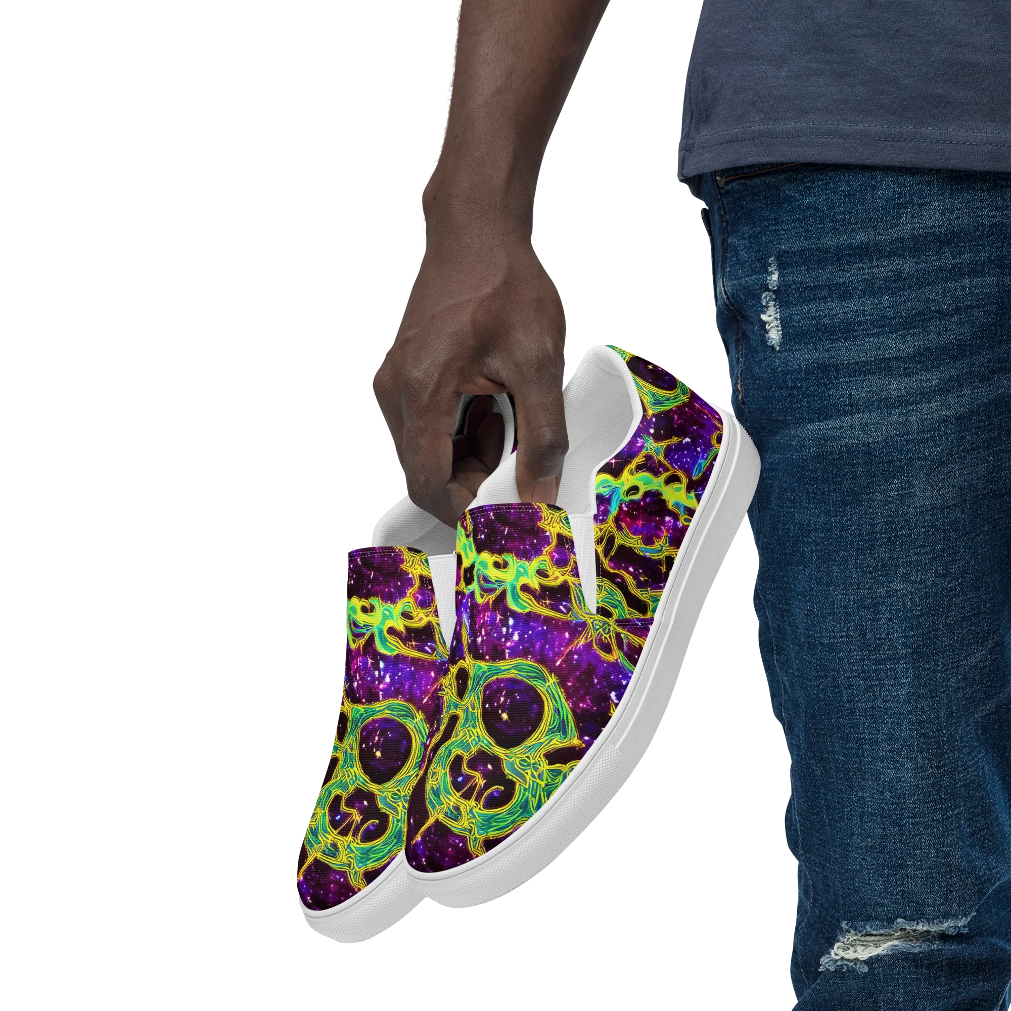 Galactic Web on Men's Slip-On Canvas Shoes — Left Front