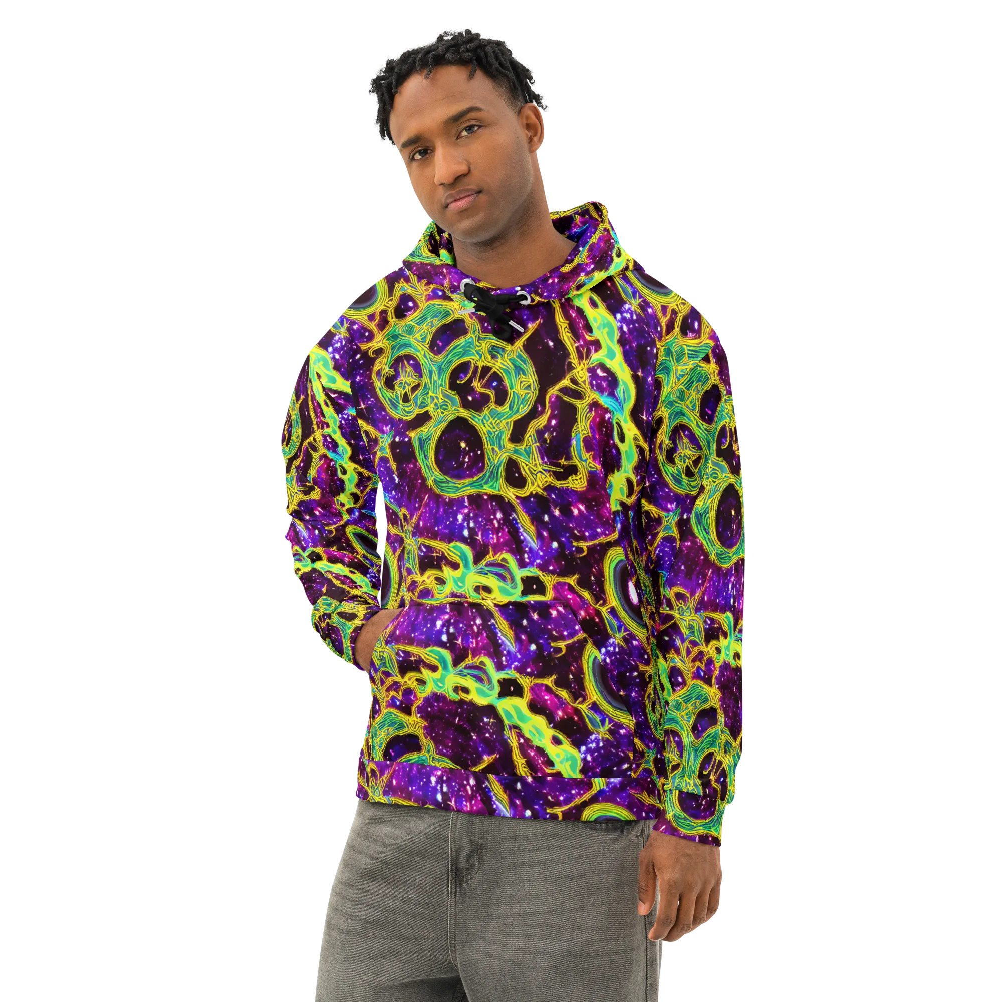Galactic Web on Cotton Hoodie — Left Front