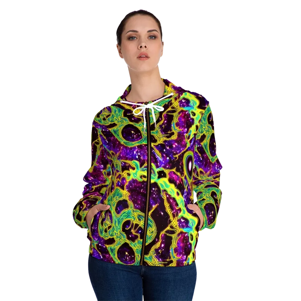 Galactic Web on Women's Full-Zip Hoodie — Front On Person