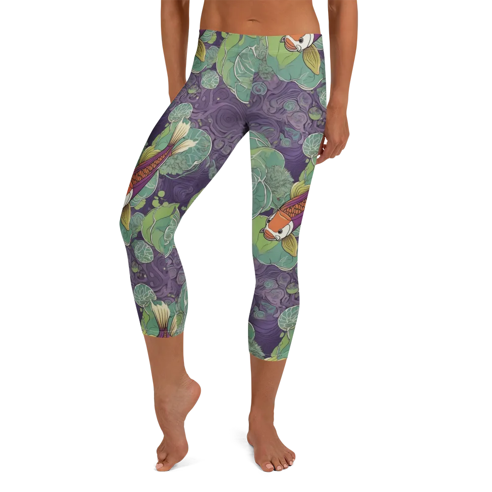 Violet Koi Garden on Capri Leggings — Front