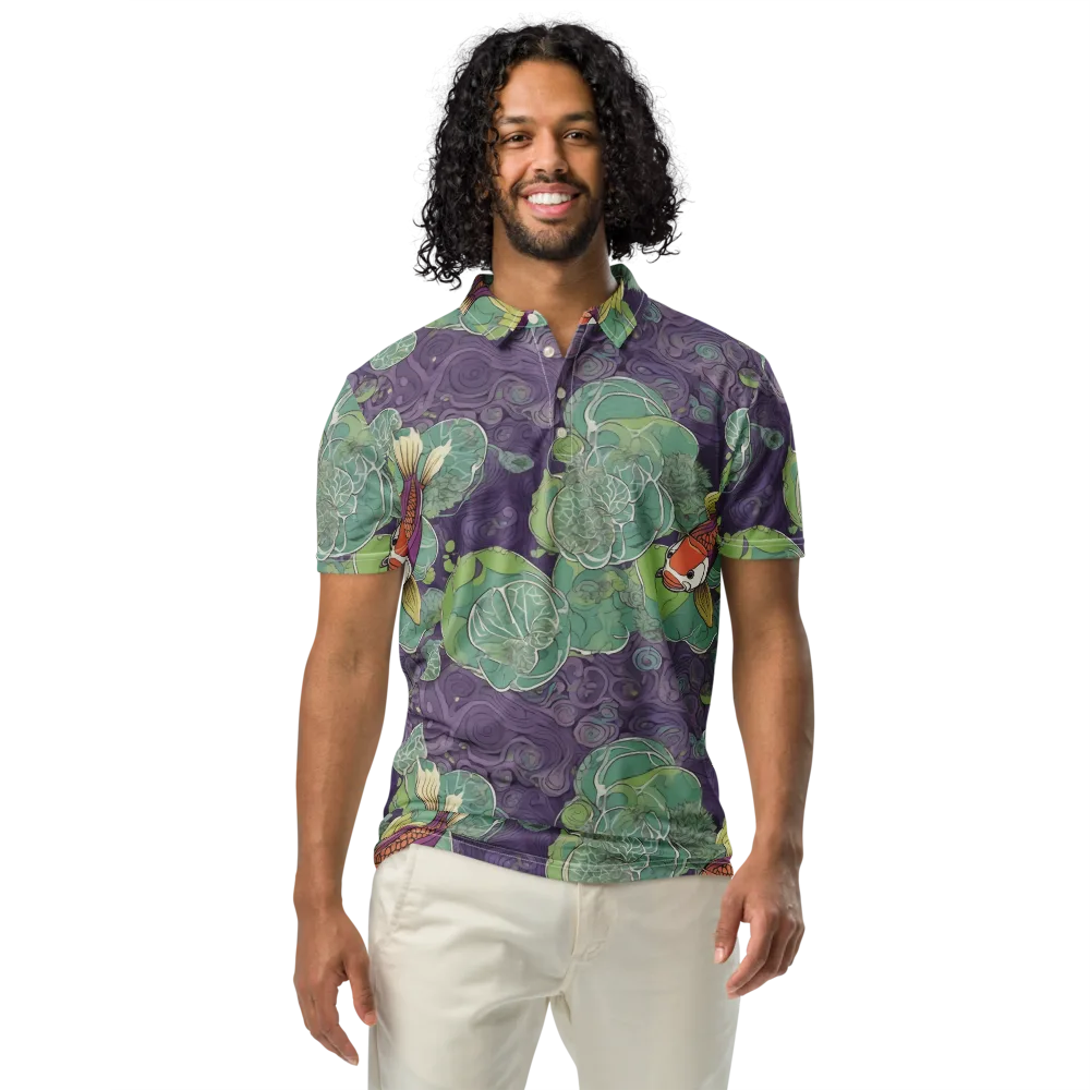 Violet Koi Garden on Men's Slim Fit Polo Shirt — Front