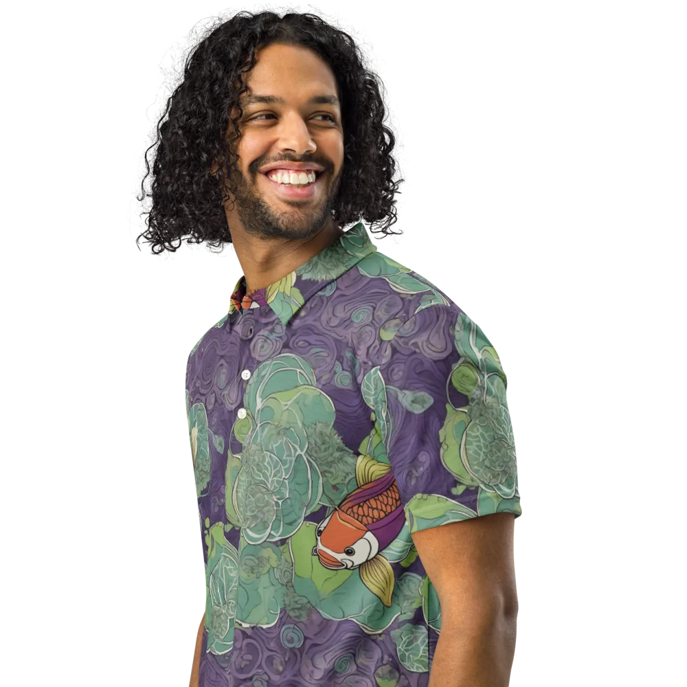Violet Koi Garden on Men's Slim Fit Polo Shirt — Left Front