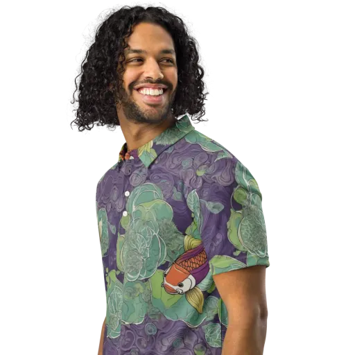 Violet Koi Garden on a Men's Slim Fit Polo Shirt