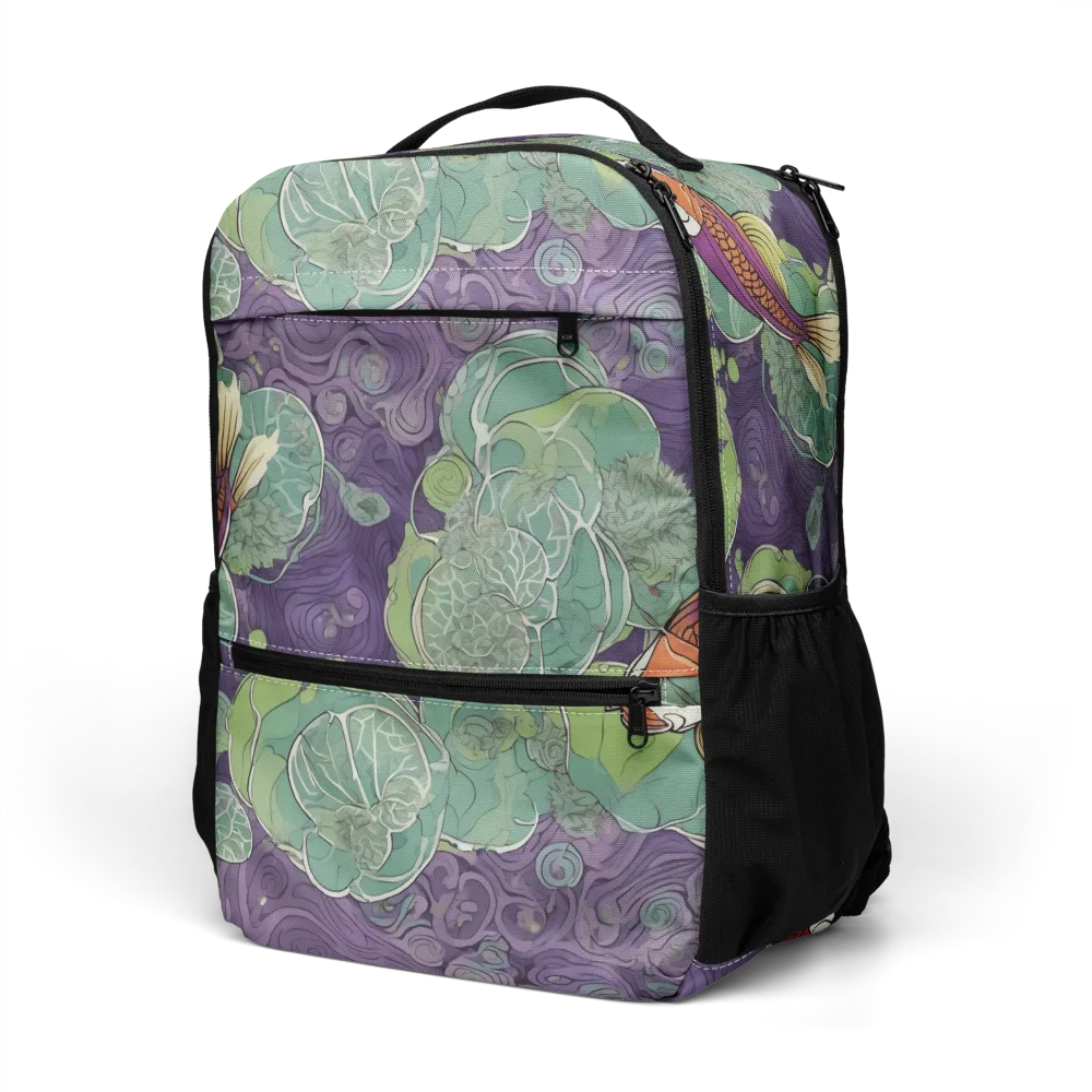 Violet Koi Garden on Utility Backpack — Left Front