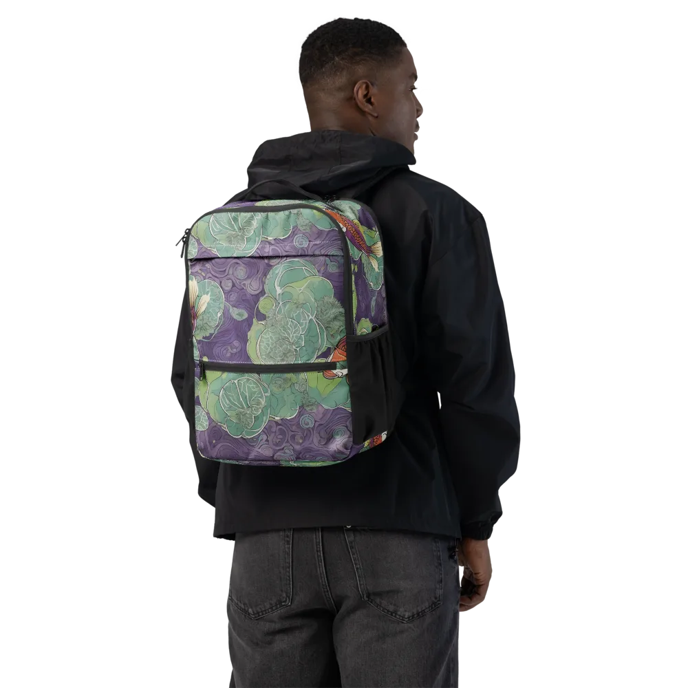 Violet Koi Garden on Utility Backpack — Back