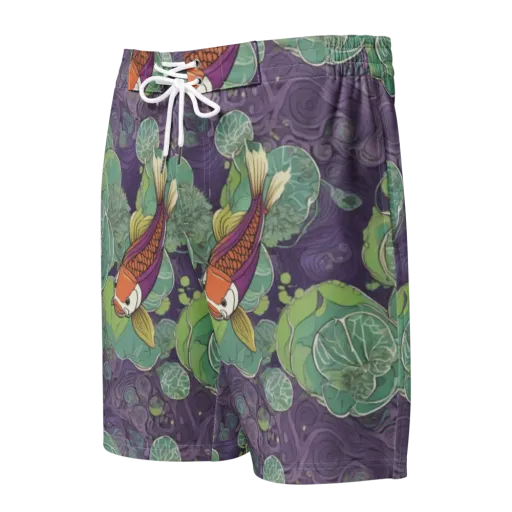 Violet Koi Garden on a Men's Board Shorts