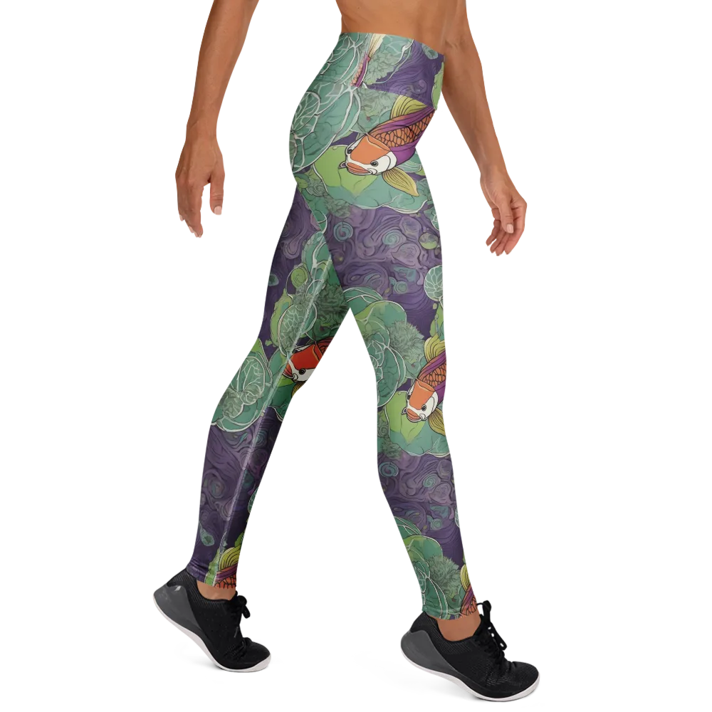 Violet Koi Garden on Yoga Leggings — Right